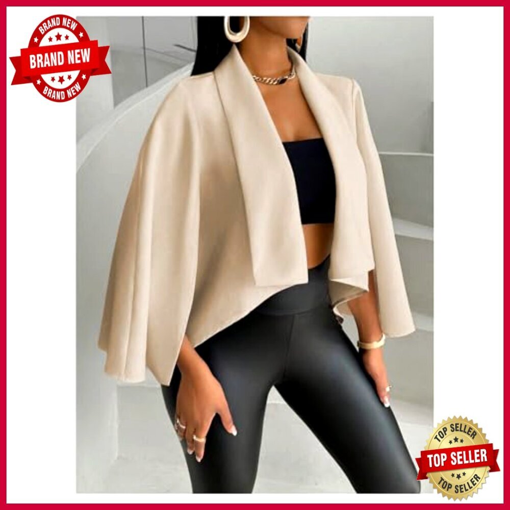 Cropped Cape Sleeve Blazer Jacket Open Front Lightweight Polyester Business - Picture 4 of 6